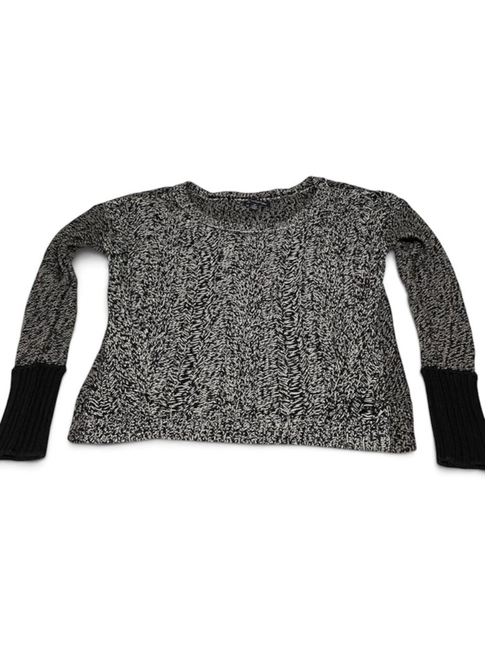American Eagle Outfitters Sweater Black White Cable Knit Scoop Neck Small